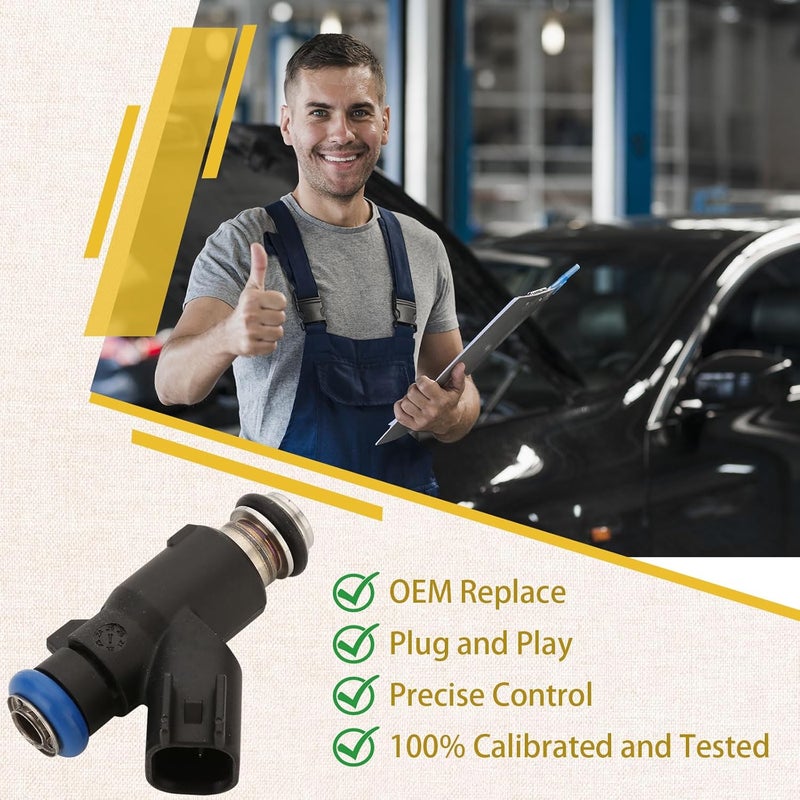 Pjvmvo 12613411GM Flex Fuel Injectors,Compatible with/Chevy 5.3L Tahoe Silverado Avalanche 2010 2011 2012 2013 2014,Compatible with/GMC Yukon Sierra 1500 |4.8 5.3 6.0 Flex Engine| |4 Holes| |Set of 8| - Image 5